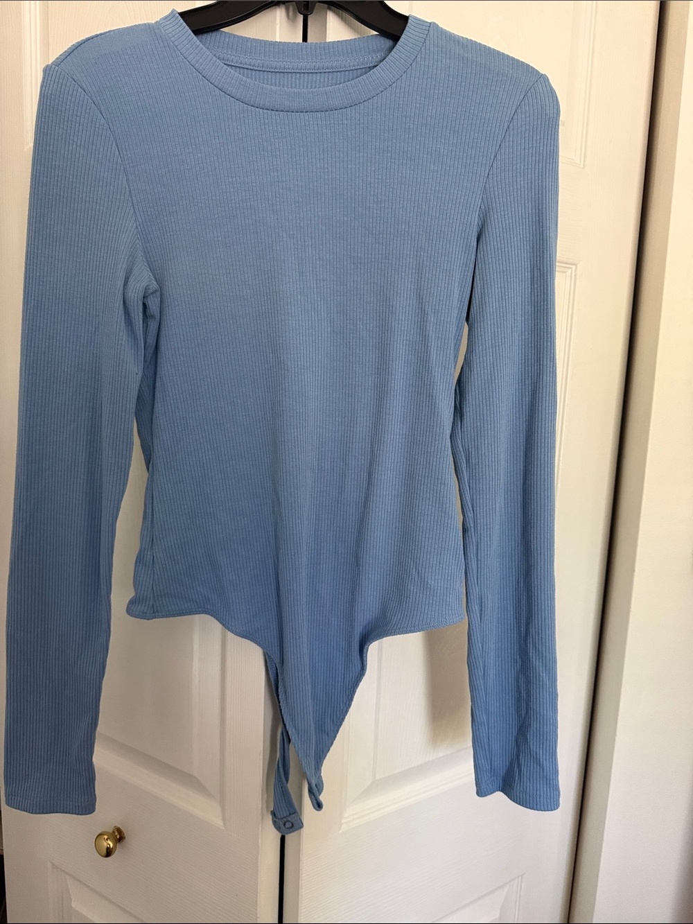 American Eagle Outfitters Light Blue Ribbed Long Sleeve Bodysuit